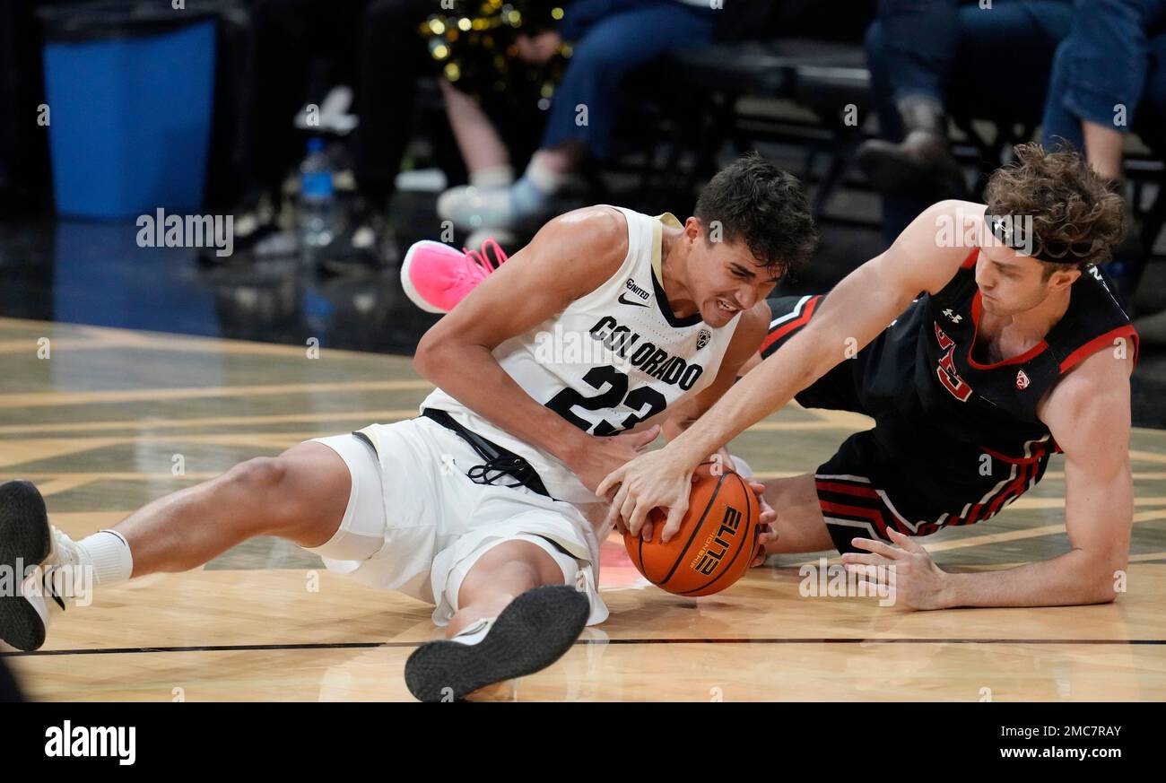 Colorado forward Tristan da Silva, left, and Utah guard Jaxon Brenchley