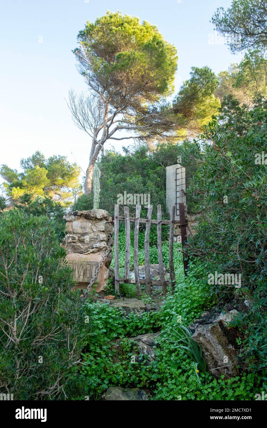 Garden gate in Cala Llombards in Mallorca. Stock Photo