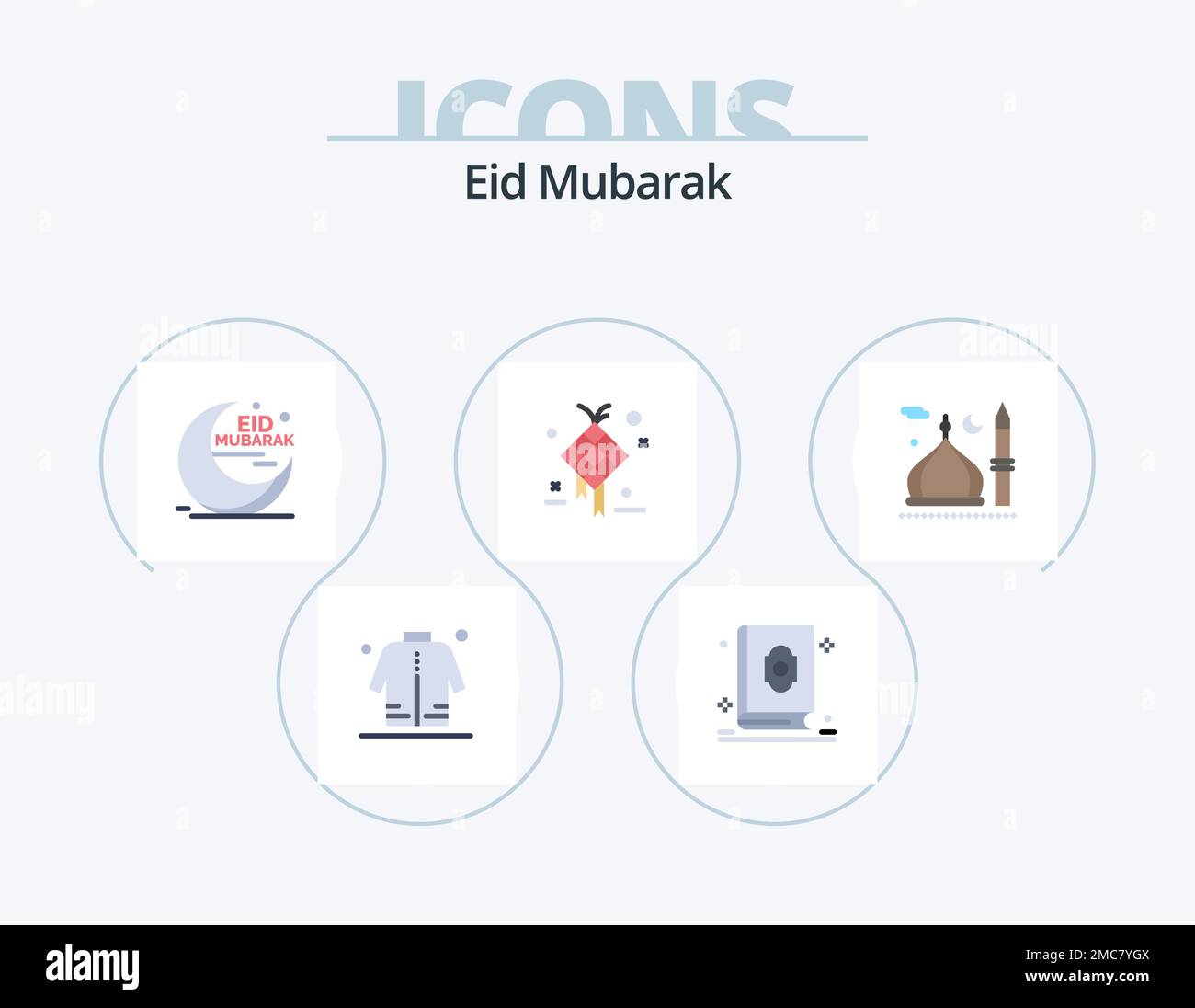 Eid Mubarak Flat Icon Pack 5 Icon Design. creative. decoration. muslim. muslim. moon Stock Vector
