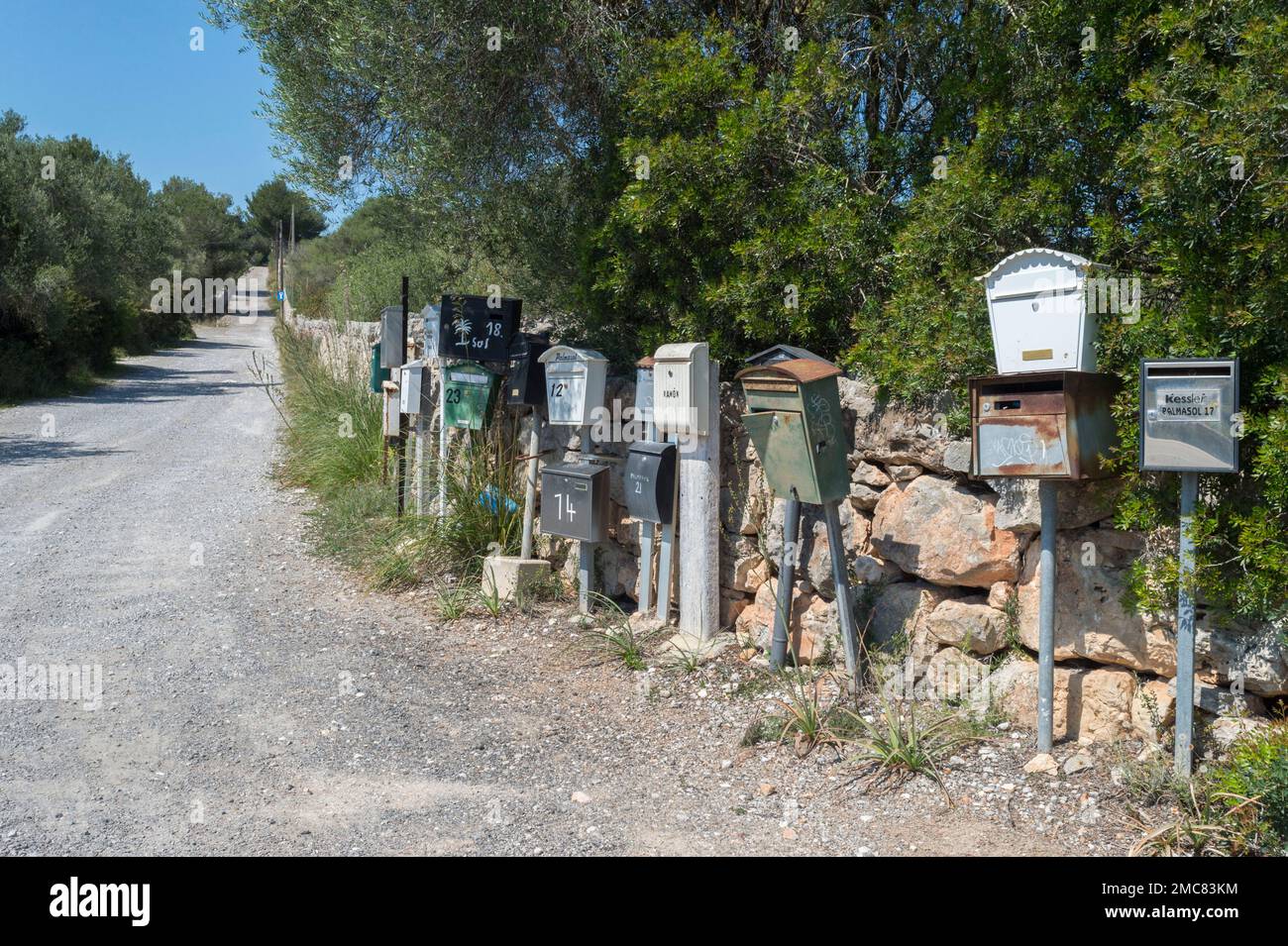 Mailboxes along the way in Mallorca Stock Photo Alamy