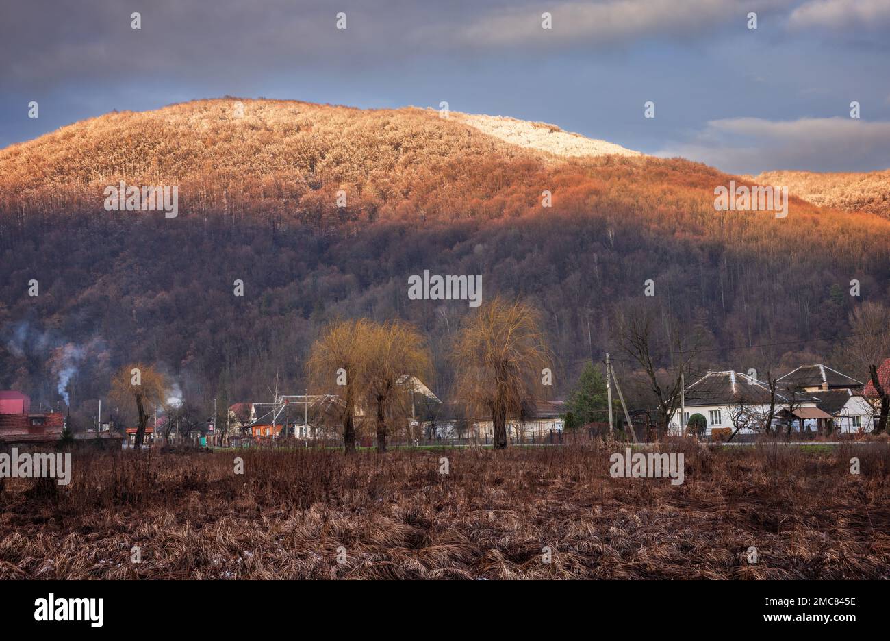 Solochyn small town is in a quiet area of the picturesque Carpathian Mountain Stock Photo