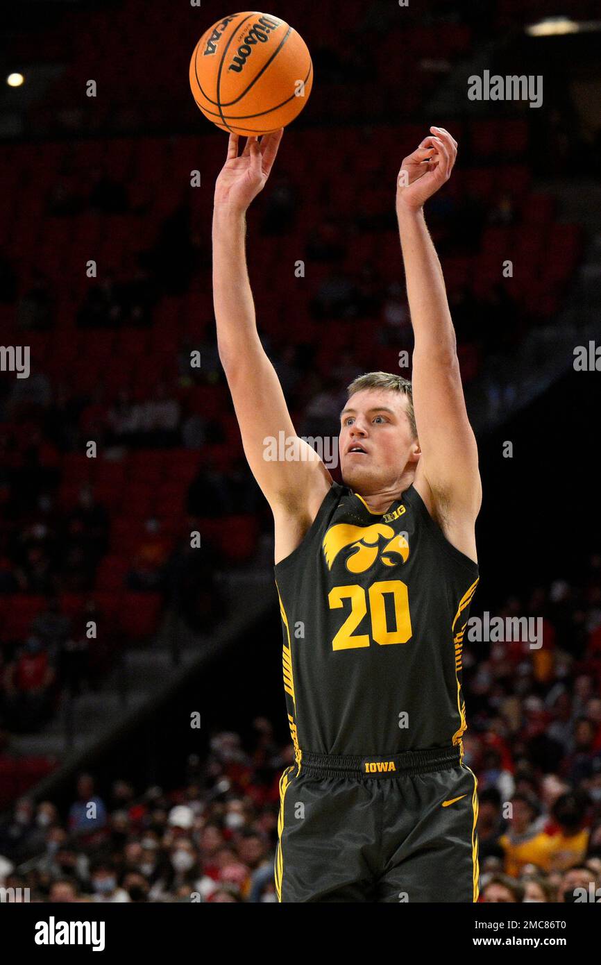 Iowa guard Payton Sandfort (20) in action during the first half of an