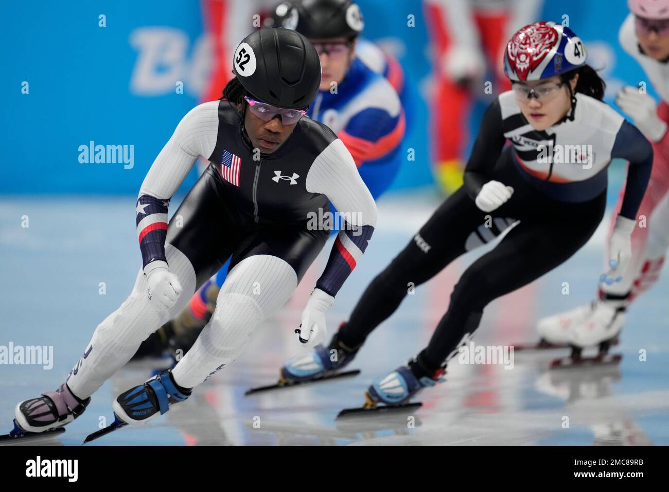 Maame Biney of the United States, races in her quarterfinal of the ...