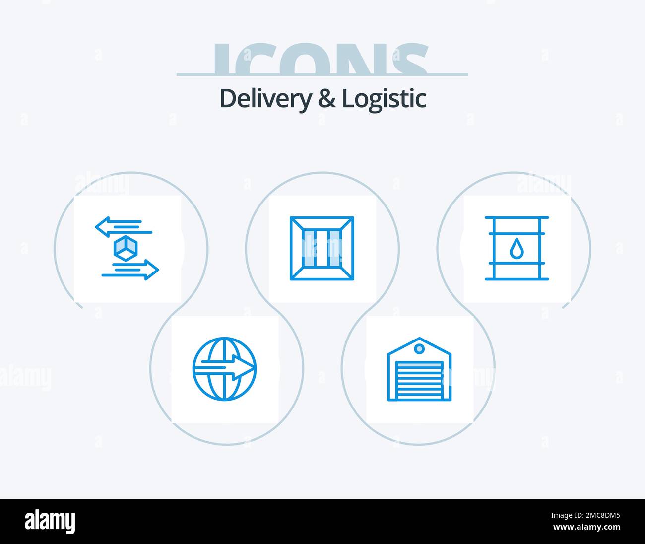 Delivery And Logistic Blue Icon Pack 5 Icon Design. delivery. box. package. shipping. logistic Stock Vector