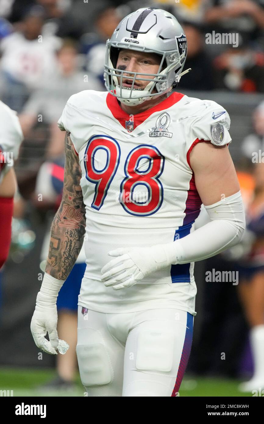 AFC defensive end Maxx Crosby of the Las Vegas Raiders (98) during the  first half of the Pro Bowl NFL football game, Sunday, Feb. 6, 2022, in Las  Vegas. (AP Photo/Rick Scuteri