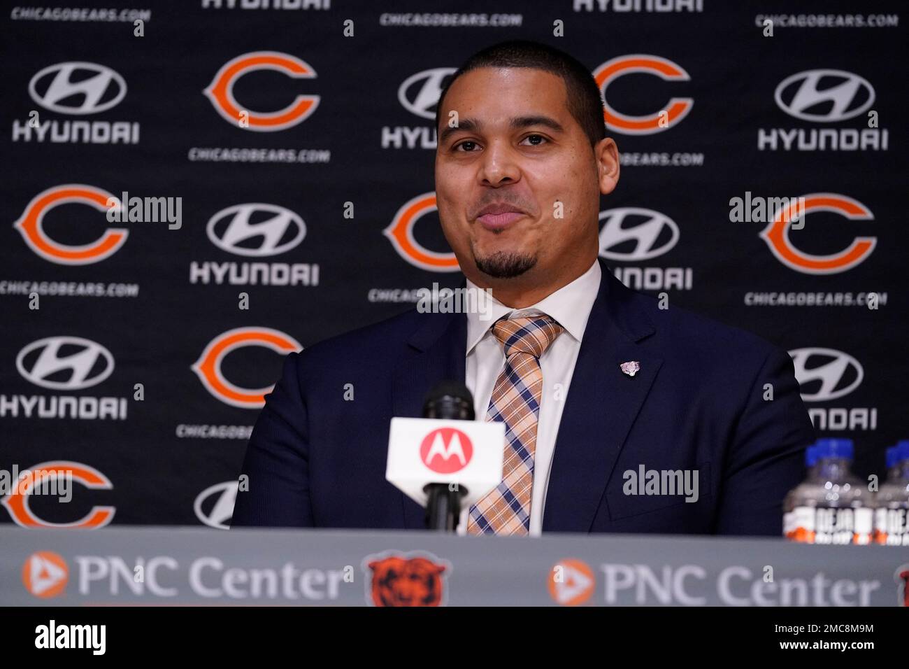 Chicago Bears new general manager Ryan Poles speaks during a news