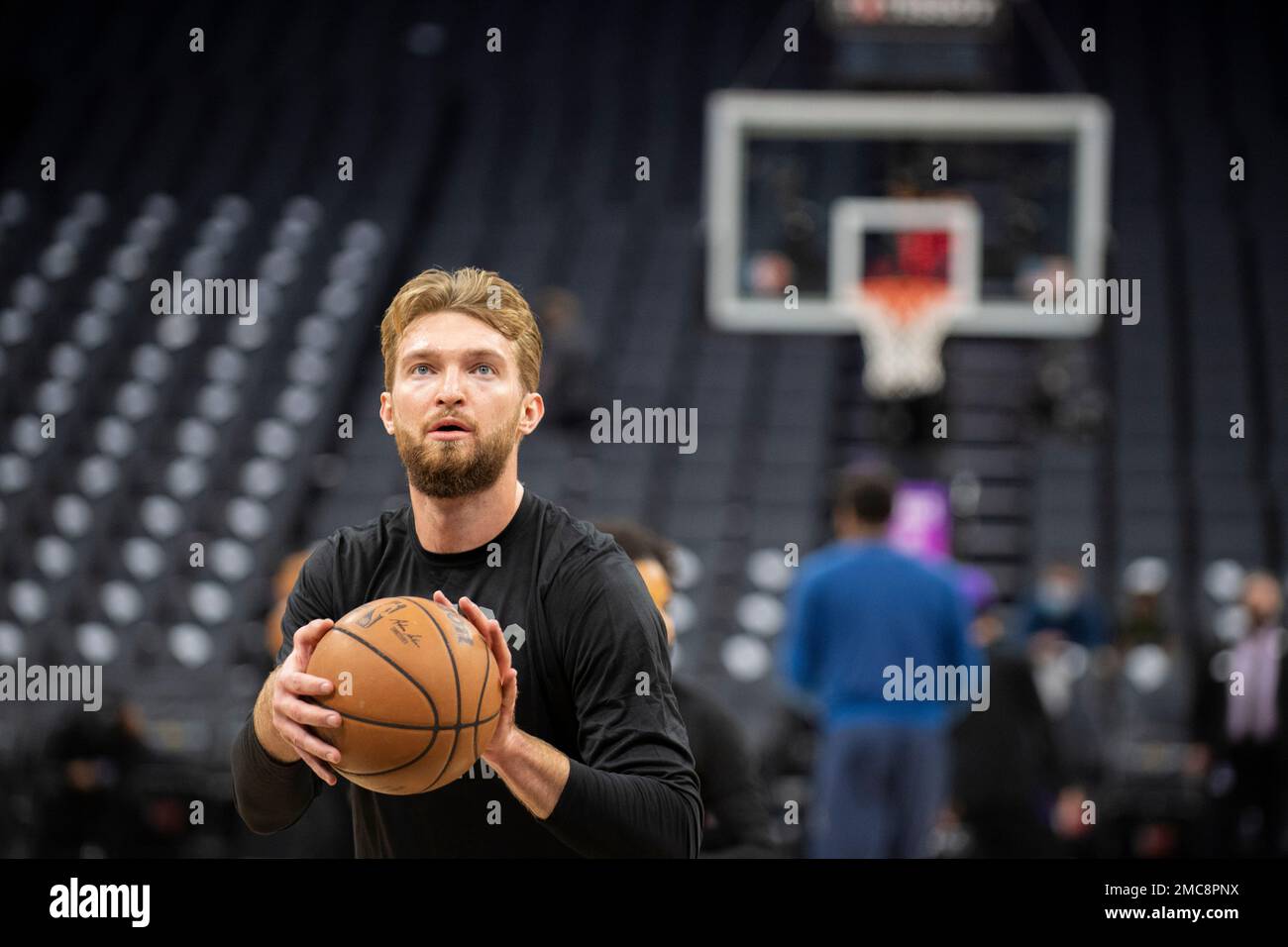 Newly acquired Sacramento Kings center Domantas Sabonis shoots free