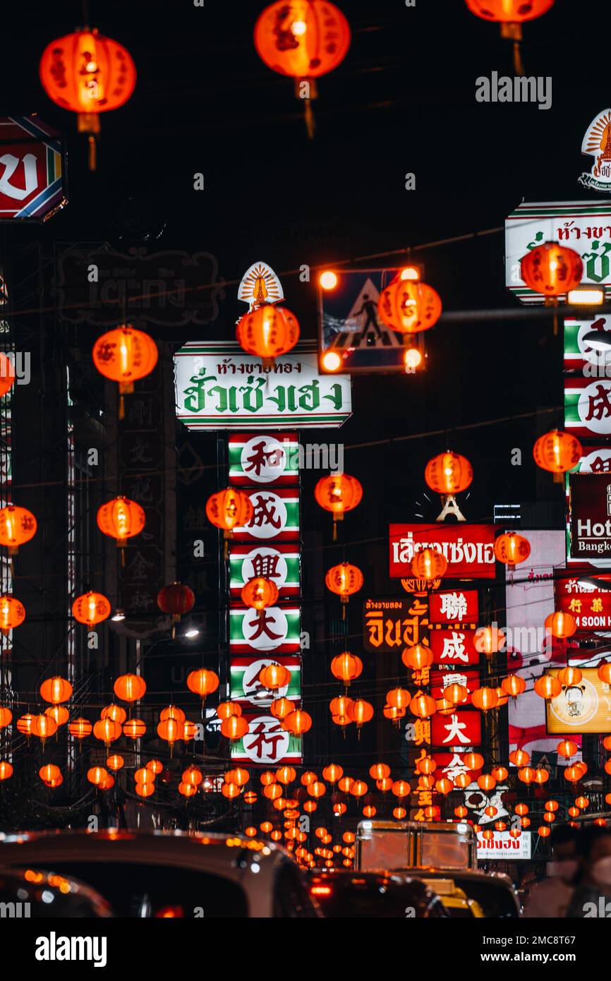 Chinese New Year Lunar in Chinatown Bangkok Thailand with Lanterns and ...