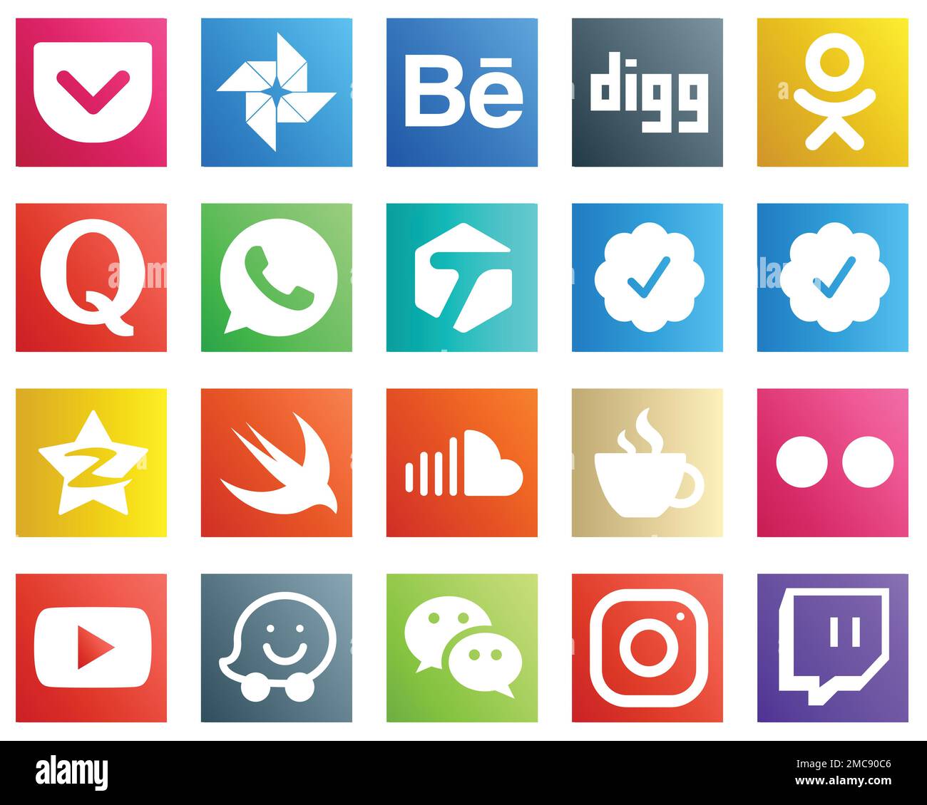 20 Popular Social Media Icons such as caffeine. sound. tagged and