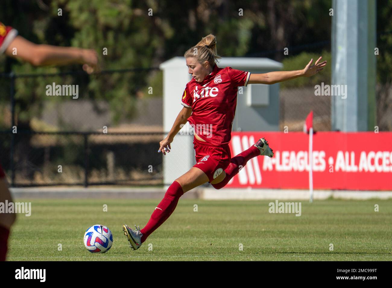 January 21, 2023, Adelaide, South Australia, Australia: Adelaide, South  Australia, January 21st 2023: Maruschka Waldus (19 Adelaide United) kicks  the ball during the Liberty A-League game between Adelaide United and  Melbourne Victory