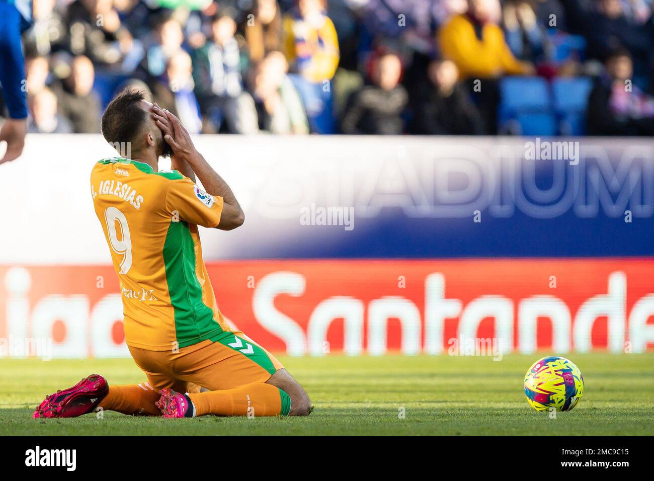 Borja Iglesias of Real Betis Balompie during the Liga match between RCD Espanyol and Real Betis at RCDE Stadium in Cornella, Spain. Stock Photo