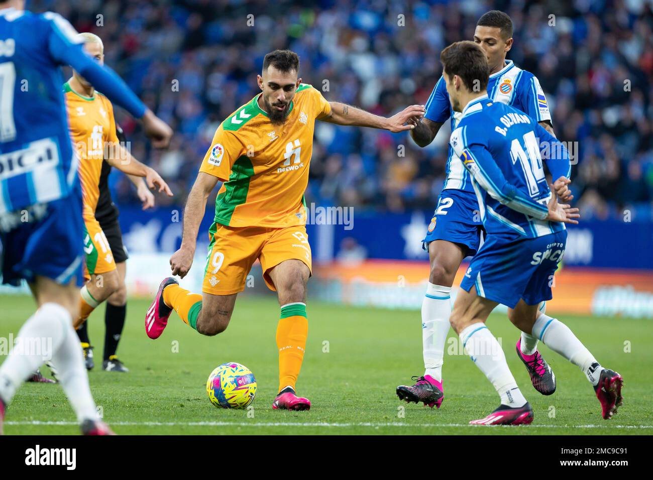 Borja Iglesias of Real Betis during the Liga match between RCD Espanyol and Real Betis at RCDE Stadium in Cornella, Spain. Stock Photo