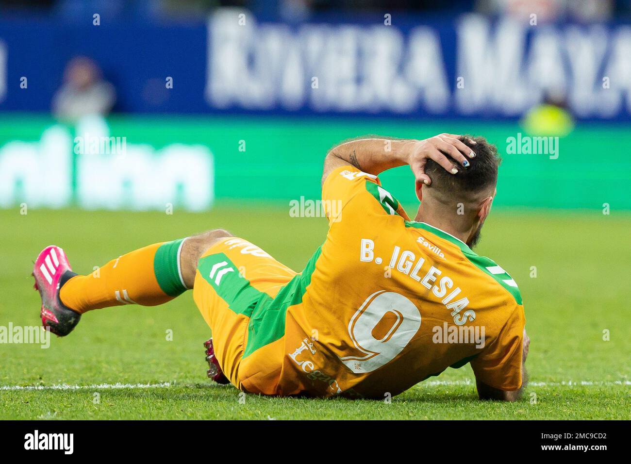 Borja Iglesias of Real Betis Balompie during the Liga match between RCD Espanyol and Real Betis at RCDE Stadium in Cornella, Spain. Stock Photo