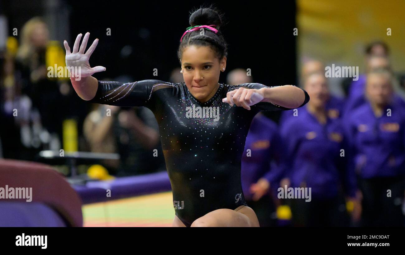 LSU gymnast Haleigh Bryant runs for the vault during an NCAA gymnastics ...