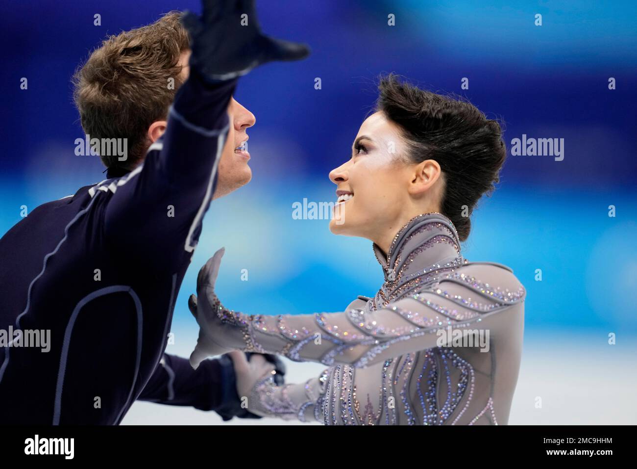 Madison Chock and Evan Bates, of the United States, compete in the team