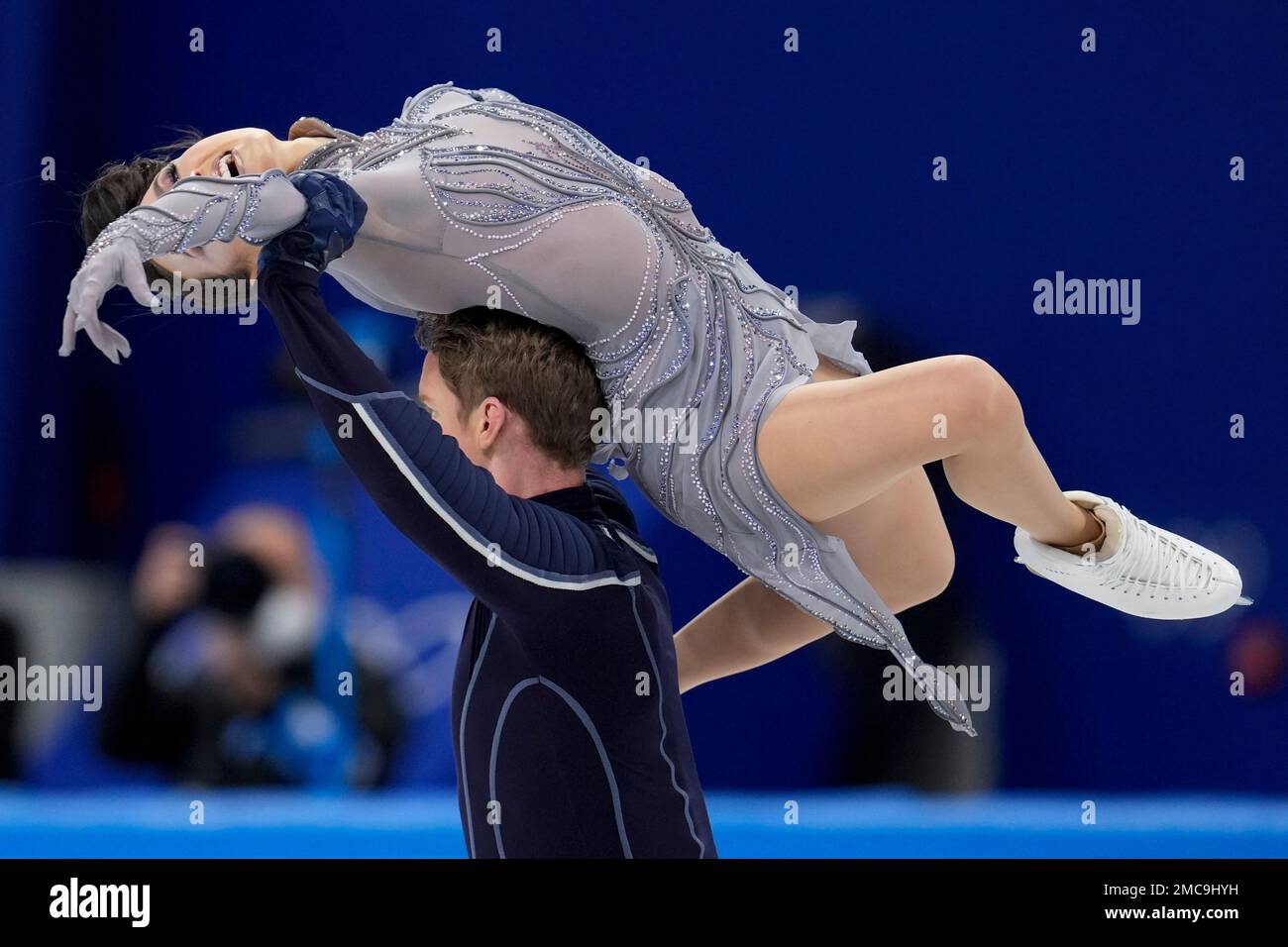 Madison Chock and Evan Bates, of the United States, compete in the team