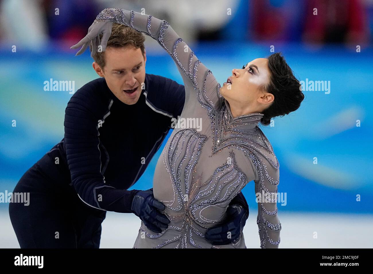 Madison Chock and Evan Bates, of the United States, compete in the team