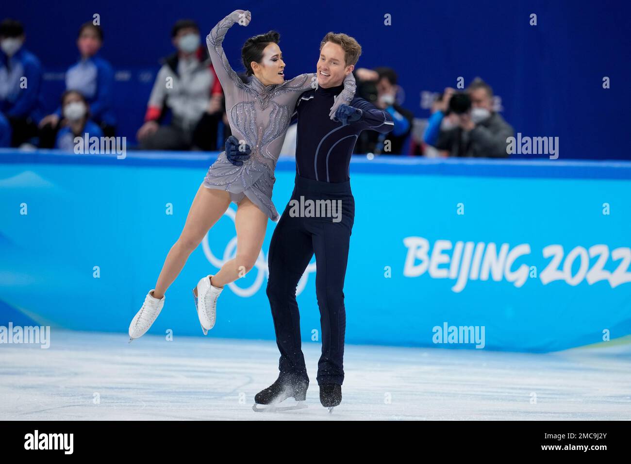 Madison Chock and Evan Bates, of the United States, compete in the team