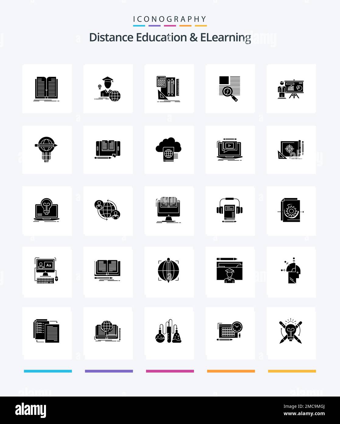 Creative Distance Education And Elearning 25 Glyph Solid Black icon ...