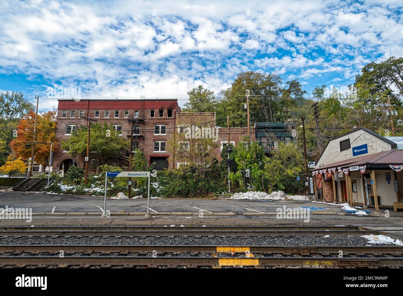 The Amtrak railroad station at Dunsmuir, California, USA Stock Photo