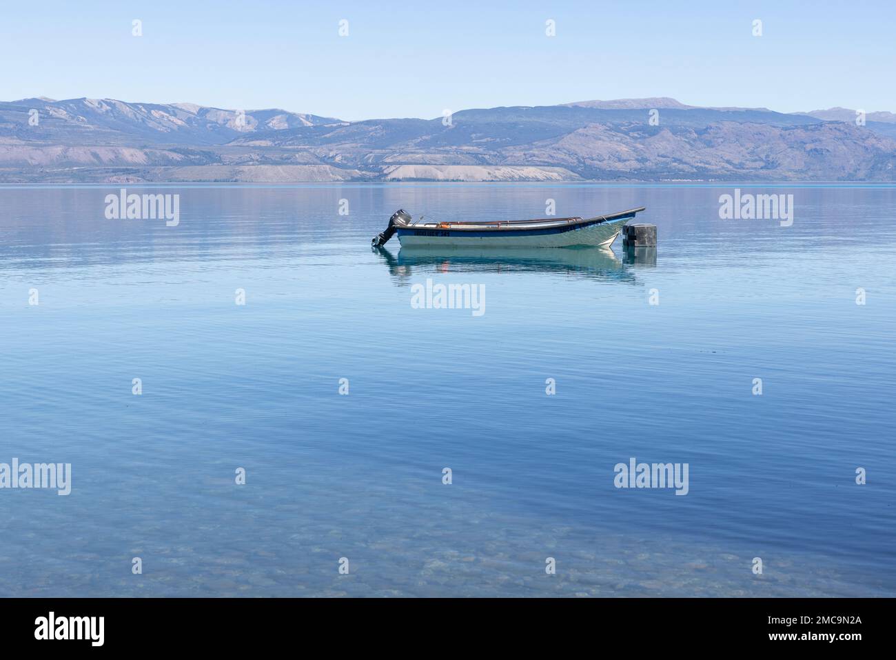 Fishing boat on Lago General Carrera near Puerto Rio Tranquilo, Chile Stock Photo