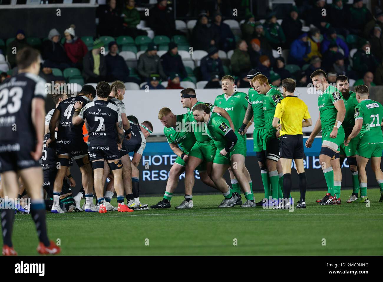 Players get set to scrummage during the European Challenge Cup match between Newcastle Falcons and Connacht Rugby at Kingston Park, Newcastle on Saturday 21st January 2023. (Credit: Chris Lishman | MI News) Credit: MI News & Sport /Alamy Live News Stock Photo