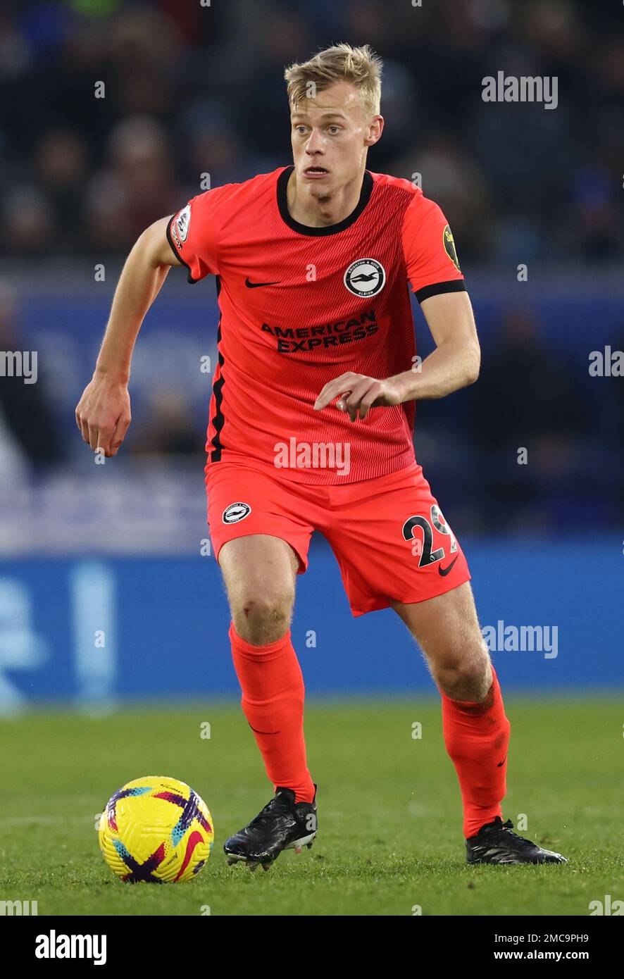 Leicester, England, 21st January 2023.  Jan Paul Van Hecke of Brighton during the Premier League match at the King Power Stadium, Leicester. Picture credit should read: Darren Staples / Sportimage Stock Photo