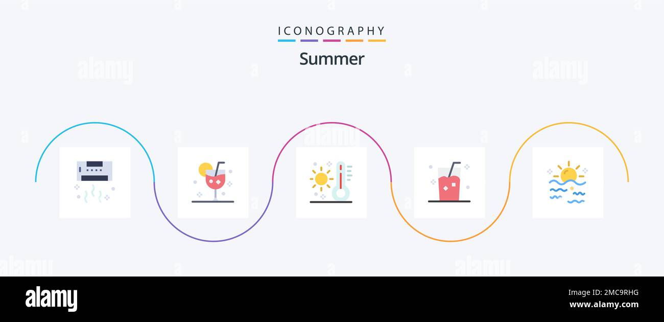 Summer Flat 5 Icon Pack Including ice. drink. glass. weather. summer ...