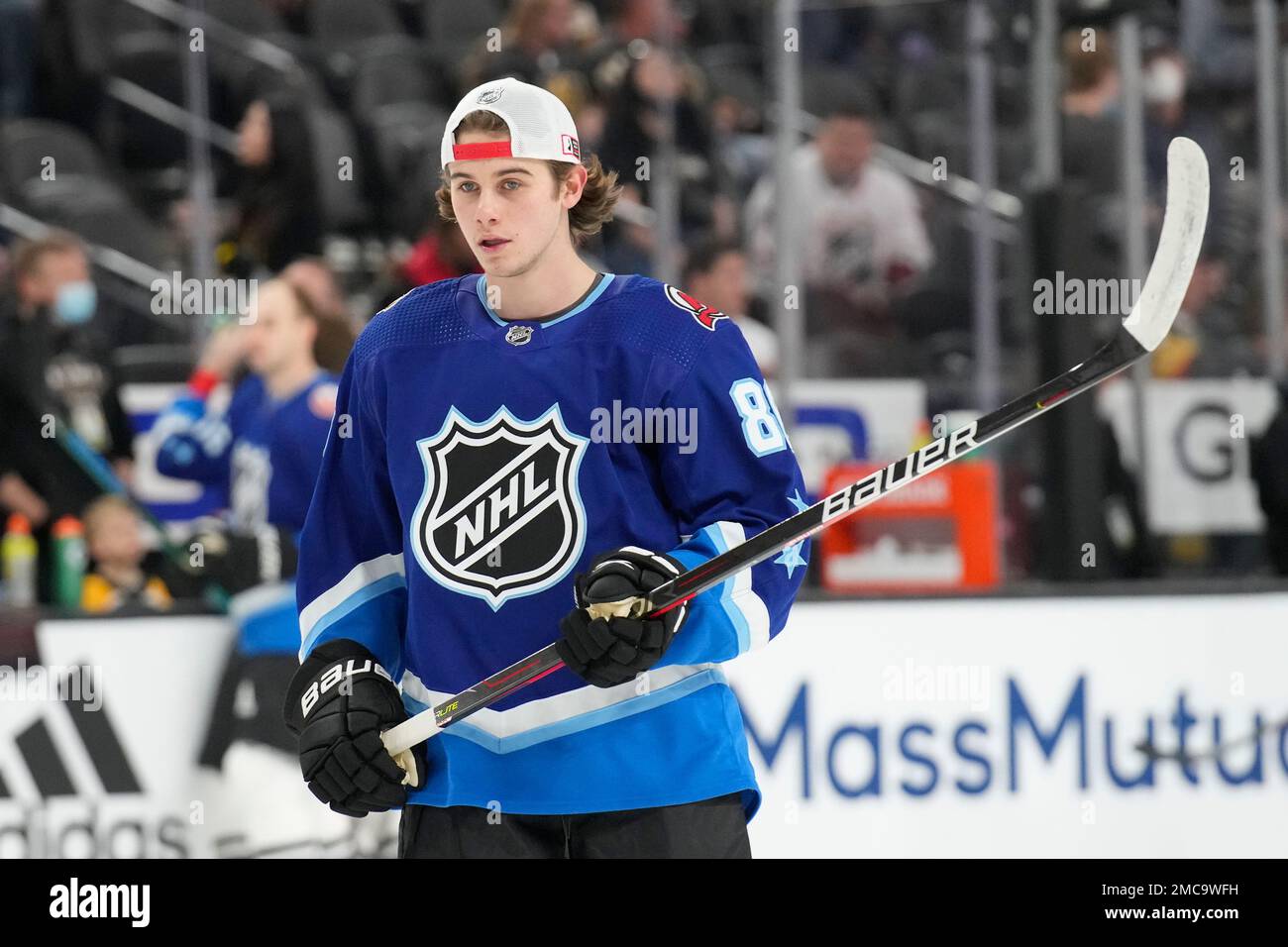 New Jersey Devils' Jack Hughes during the NHL All-Star hockey game, Saturday, Feb. 5, 2022, in Las Vegas. (AP Photo/Rick Scuteri Stock Photo - Alamy