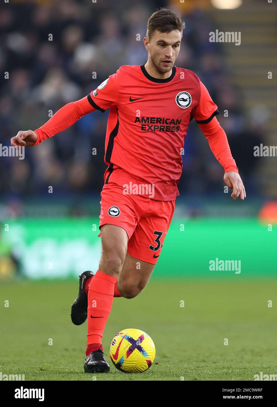 Leicester, England, 21st January 2023.  Joel Veltman of Brighton during the Premier League match at the King Power Stadium, Leicester. Picture credit should read: Darren Staples / Sportimage Stock Photo