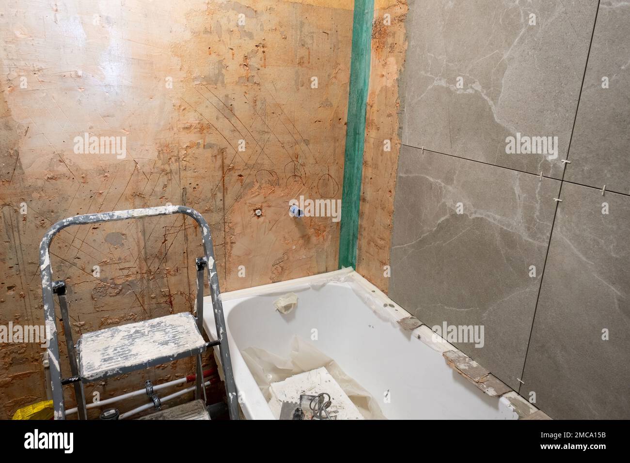 bathroom renovation. The tiles have been removed, the walls are ready