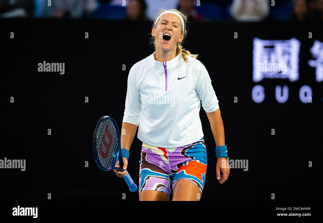 Victoria Azarenka of Belarus in action against Madison Keys of the United  States during the third round of the 2023 Australian Open, Grand Slam tennis  tournament on January 20, 2023 in Melbourne,