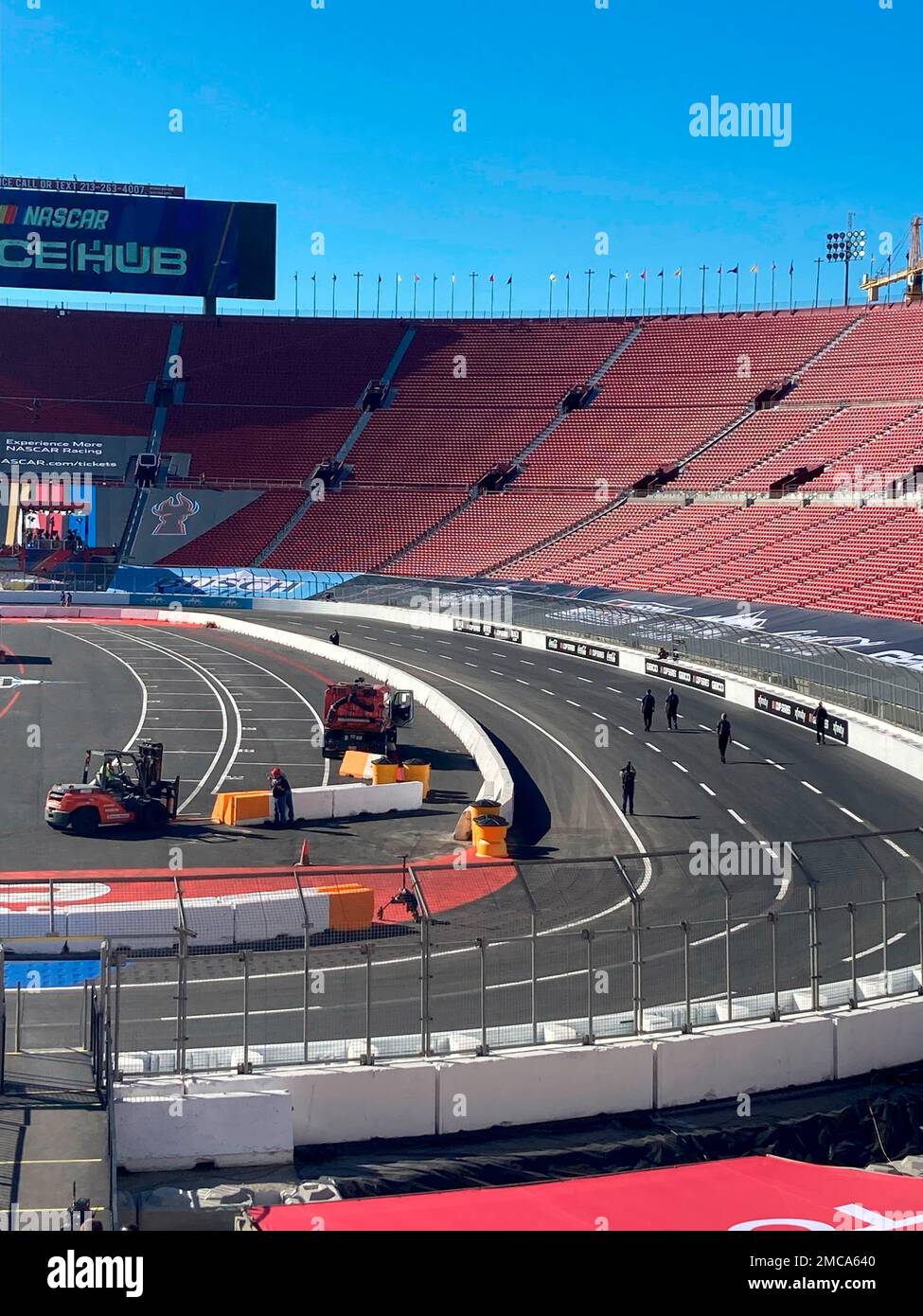 A temporary auto racing track is viewed inside LA Coliseum ahead of a