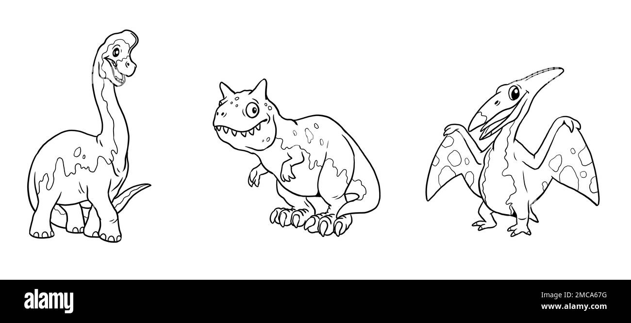 Cute dinosaurs brachiosaurus carnotaurus and pteranodon for coloring Cute dinosaurs brachiosaurus carnotaurus and pteranodon for coloring