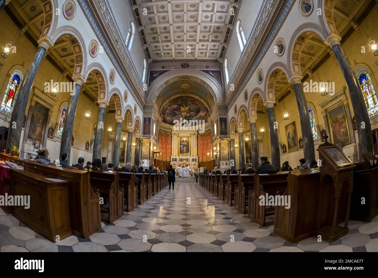 The Cathedral Basilica of St. Dionysius the Areopagite is the main Roman Catholic church of Athens and the seat of the Roman Catholic Archbishop Stock Photo