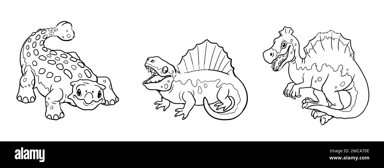 Cute dinosaurs ankylosaurus spinosaurus and dimetrodon for coloring Cute dinosaurs ankylosaurus spinosaurus and dimetrodon for coloring