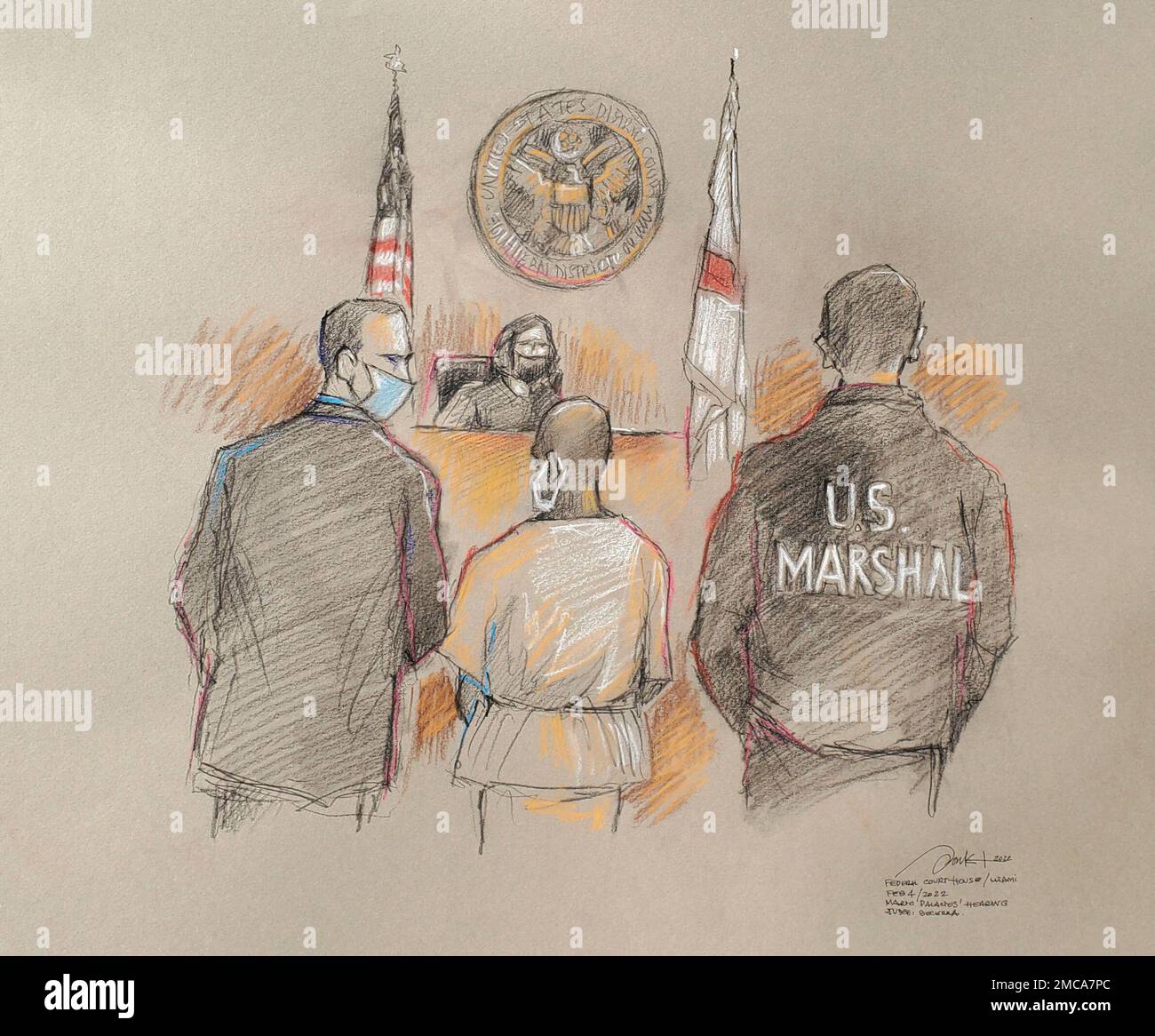 This artist rendering shows Mario Antonio Palacios Palacios with his