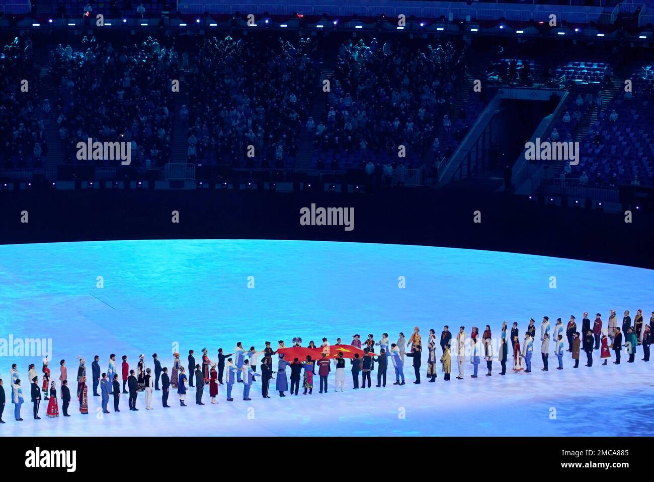 The flag of the China arrives during the opening ceremony of the 2022 ...