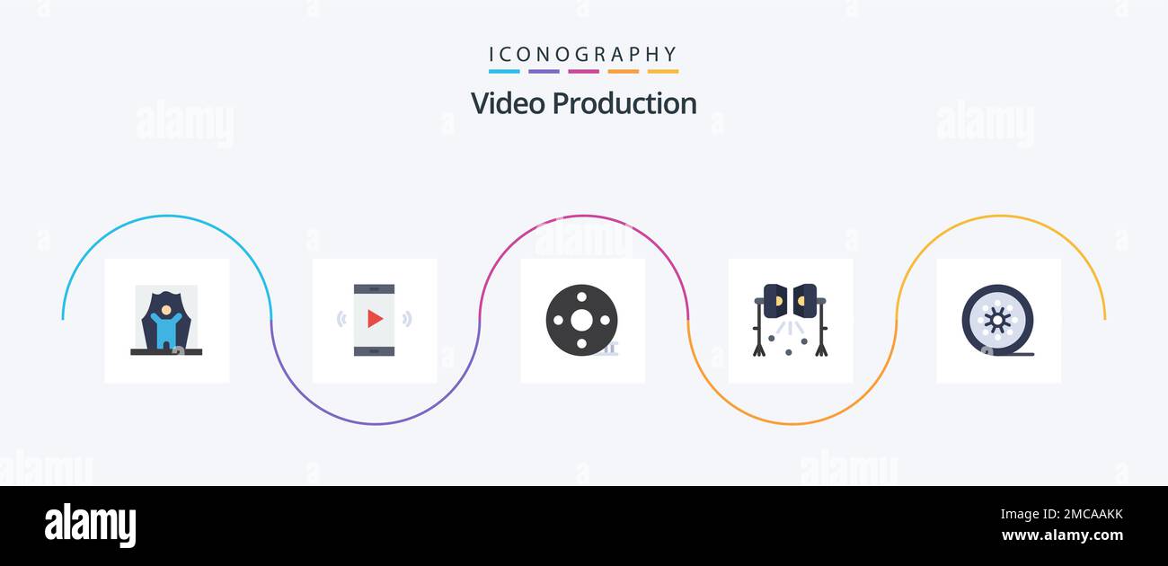 Video Production Flat 5 Icon Pack Including spotlight. illumination. speaker. filmmaking. clapper Stock Vector