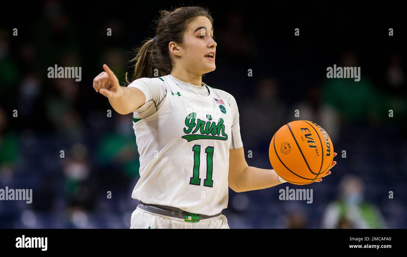Notre Dame's Sonia Citron (11) directs teammates during an NCAA college ...
