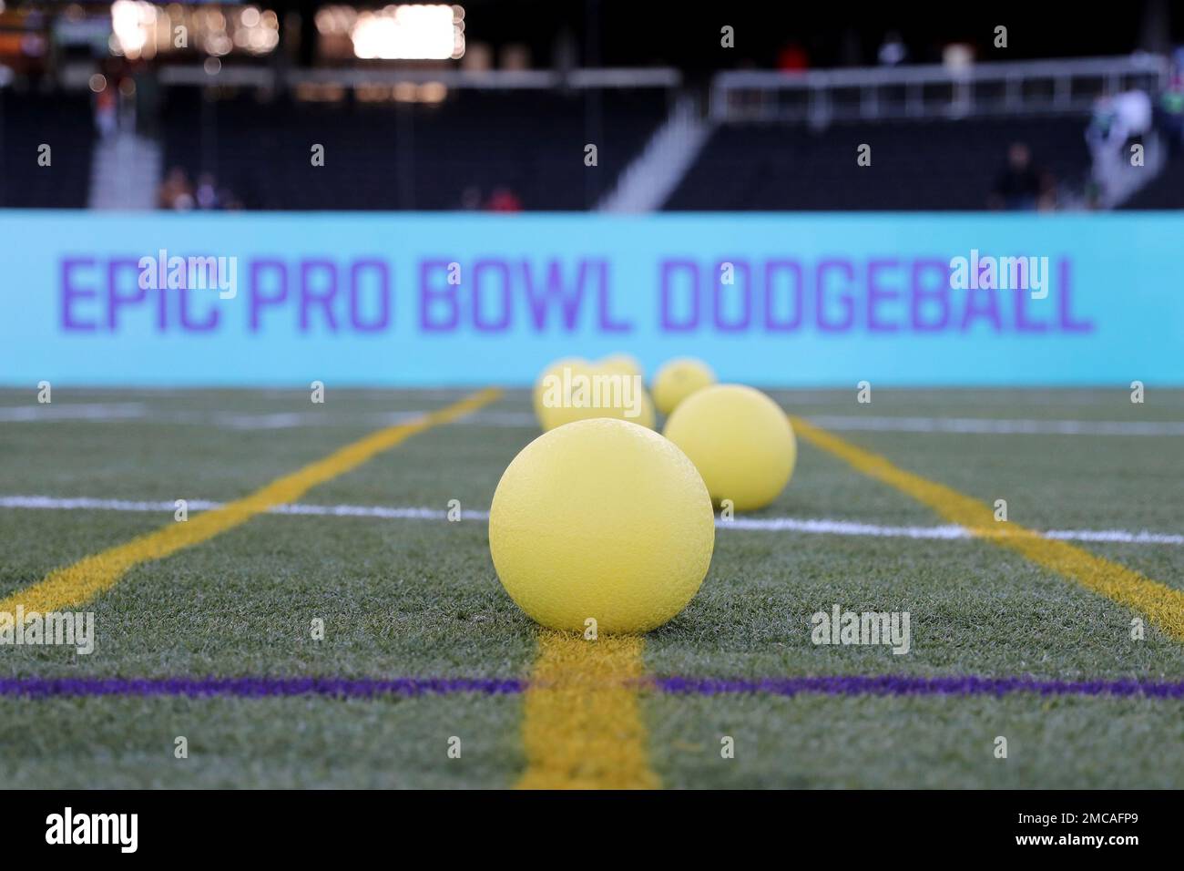 The field for Epic Pro Bowl Dodgeball is seen at the 2022 Pro Bowl Skills  Showdown Wednesday, February 2, 2022, in Las Vegas. The event will be  broadcast Thursday at 7:00 pm