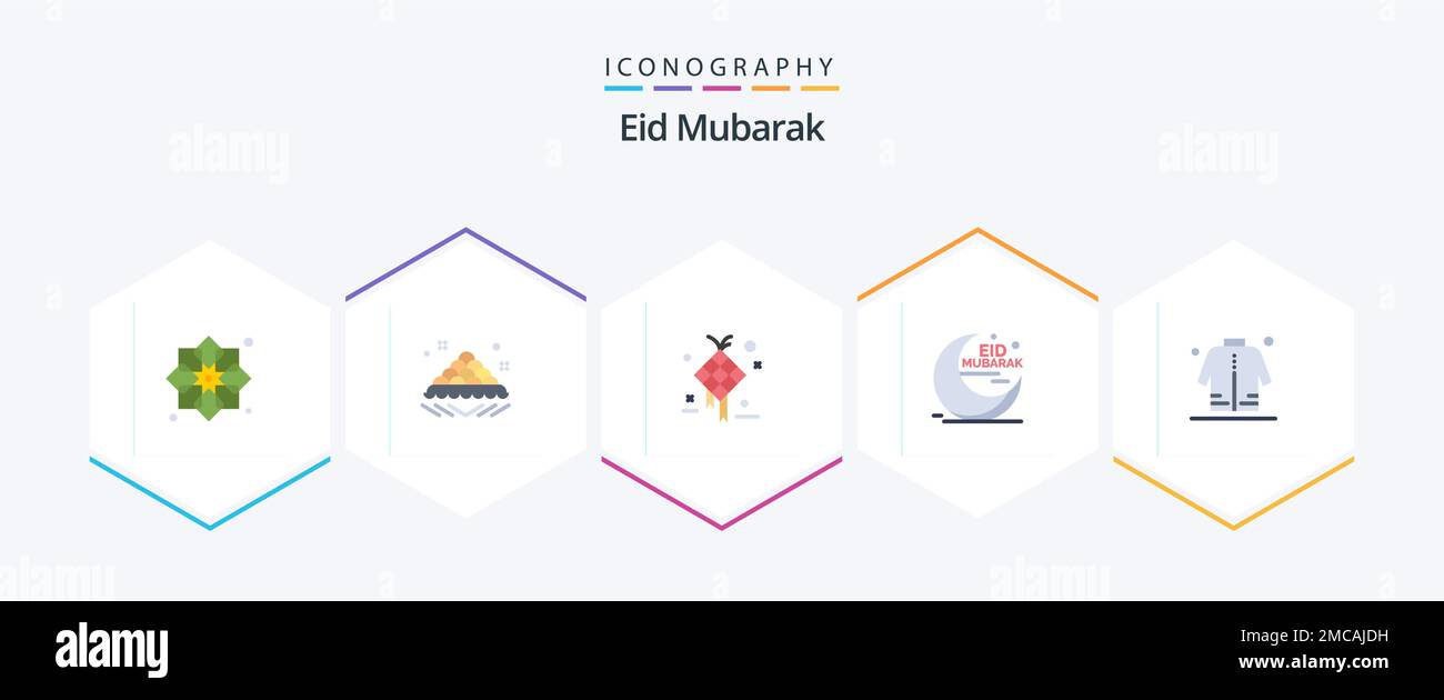 Eid Mubarak 25 Flat icon pack including moon. eid. open. hanging. creative Stock Vector