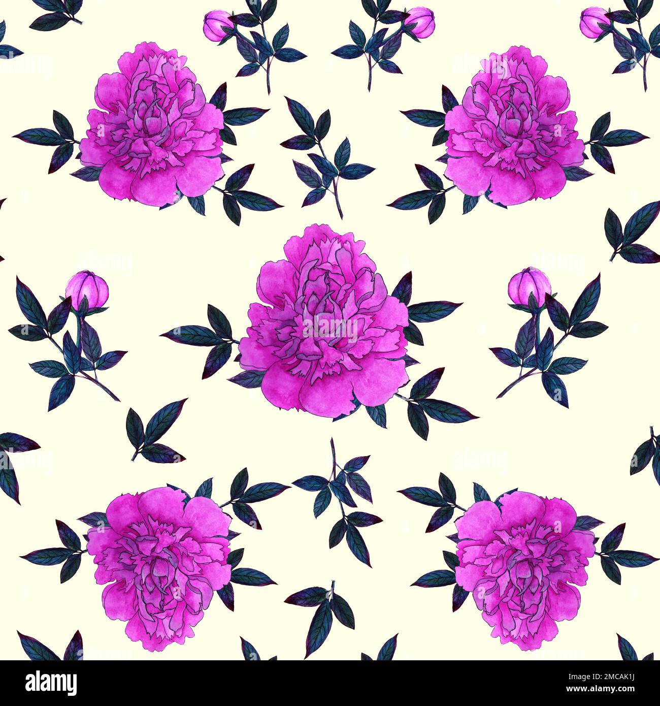 Peonies Watercolor Seamless Light Pattern. Hand drawn illustration ...
