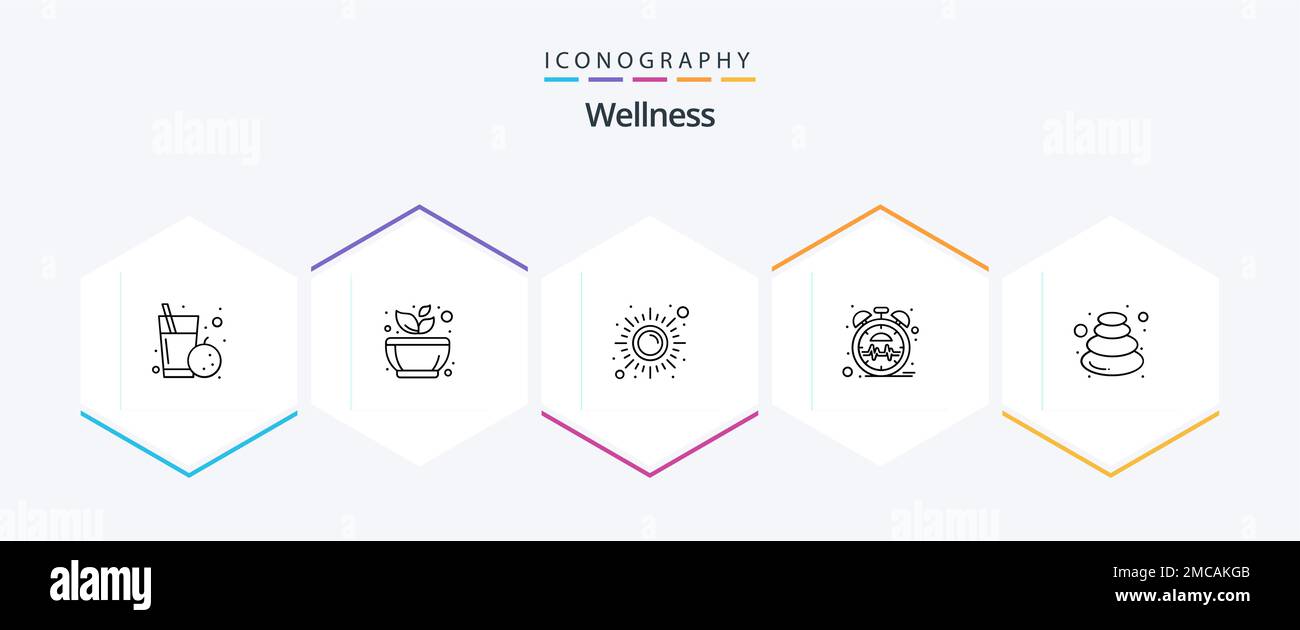 Wellness 25 Line icon pack including time. heart. rest. beat. sun Stock Vector