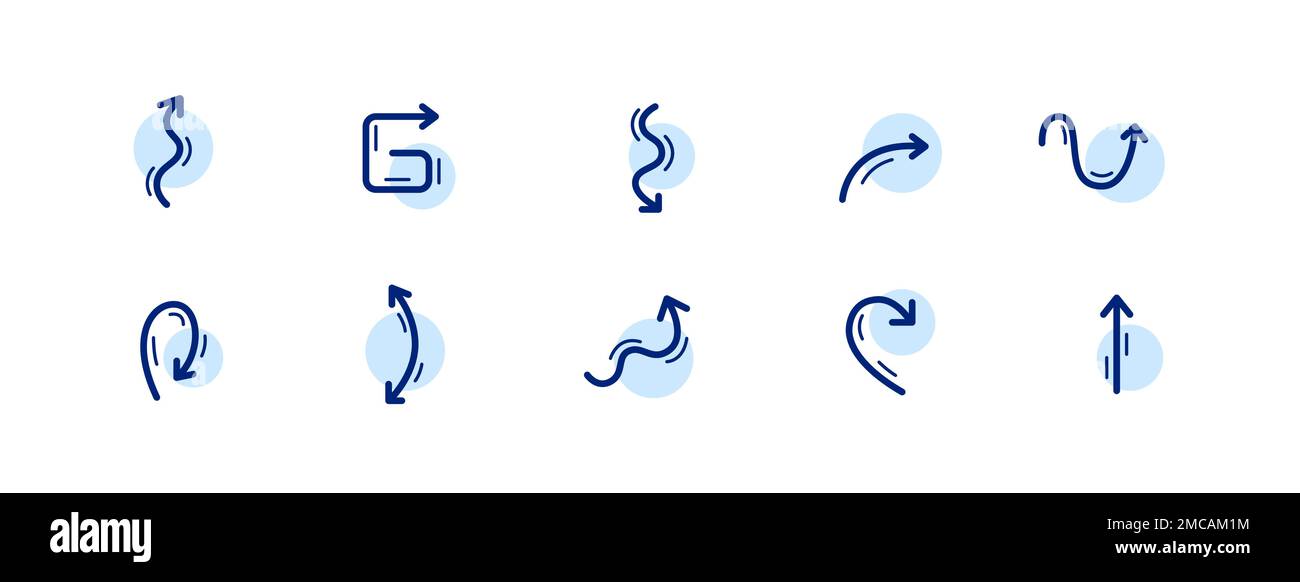10 pixel perfect arrow icons. Doodle user interface design elements. Set 6 Stock Vector
