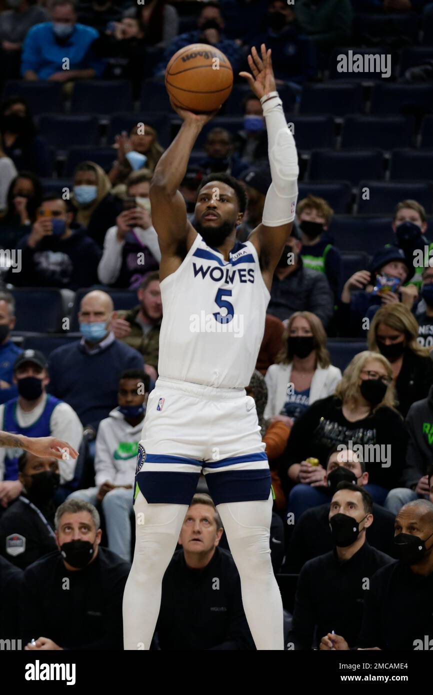 Minnesota Timberwolves' Malik Beasley (5) shoots over Brooklyn Nets' James  Harden during the second half of an NBA basketball game Monday, March 29,  2021, in New York. The Nets won 112-107. (AP