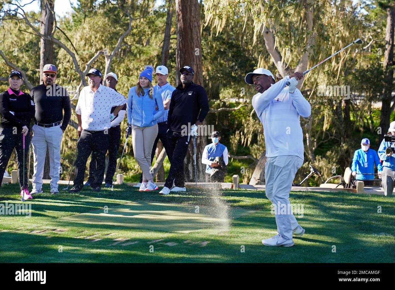 Alfonso Ribeiro follows his shot from a tee on The Hay short course
