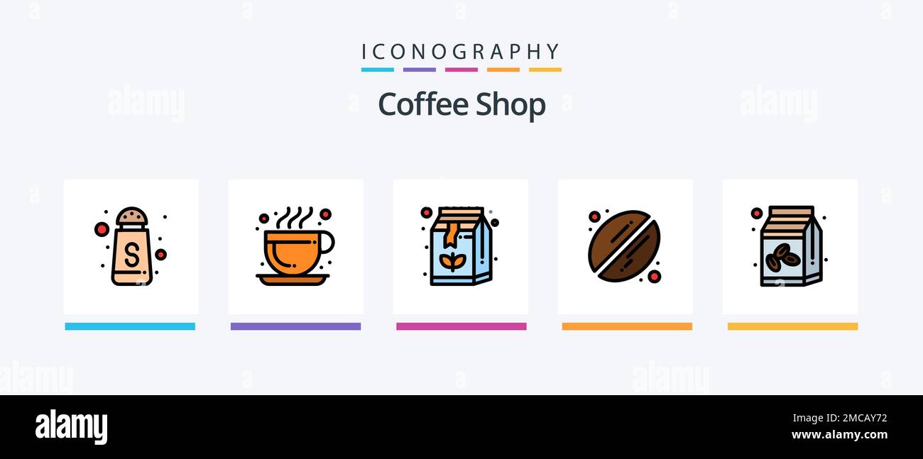 Coffee Shop Line Filled 5 Icon Pack Including shop. drink. machine. coffee shop. hot coffee. Creative Icons Design Stock Vector