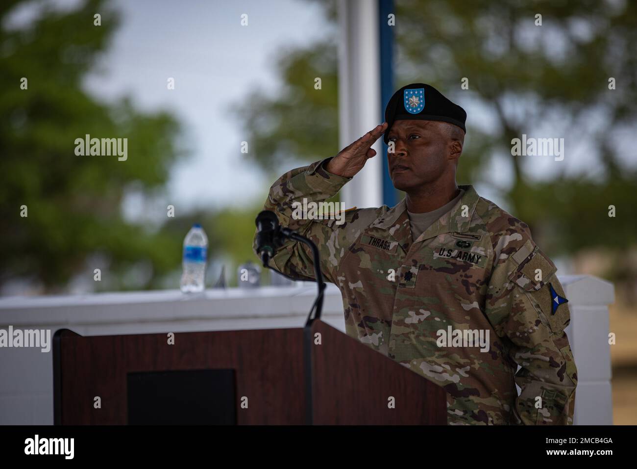 U.S. Army Lt. Col. Josef Thrash III, the outgoing commander of HHBN III