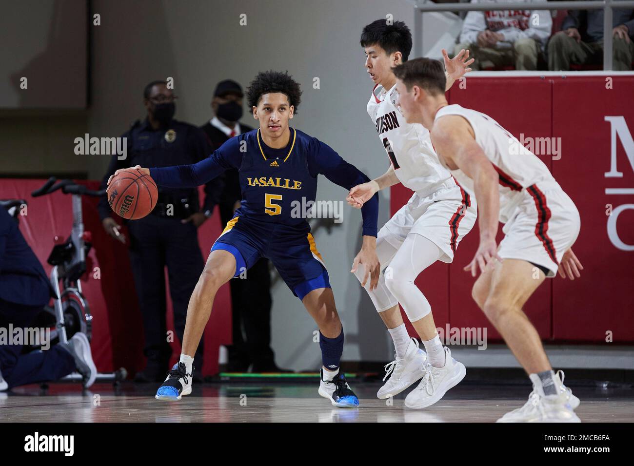 La Salle guard Jack Clark (5) is guarded by Davidson guard